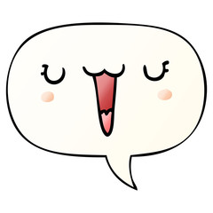 Fototapeta premium cute happy cartoon face and speech bubble in smooth gradient style