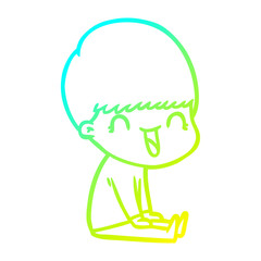 cold gradient line drawing happy cartoon boy