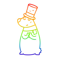 rainbow gradient line drawing cartoon bear in top hat