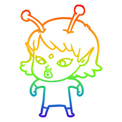 rainbow gradient line drawing pretty cartoon alien girl
