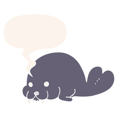 cute cartoon walrus and speech bubble in retro style