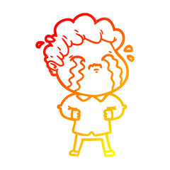 warm gradient line drawing cartoon man crying