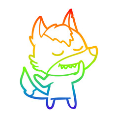 rainbow gradient line drawing friendly cartoon wolf