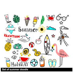 Set of summer doodle , vector