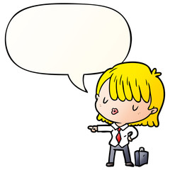 cartoon efficient businesswoman giving orders and speech bubble in smooth gradient style