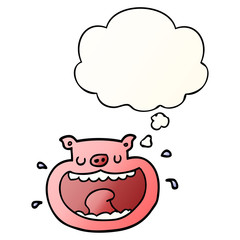 cartoon obnoxious pig and thought bubble in smooth gradient style