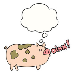 cartoon oinking pig and thought bubble