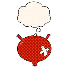 cartoon bladder and thought bubble in comic book style