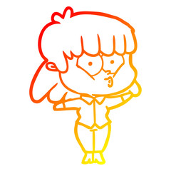 warm gradient line drawing cartoon whistling girl