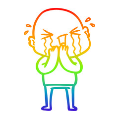rainbow gradient line drawing cartoon crying bald man
