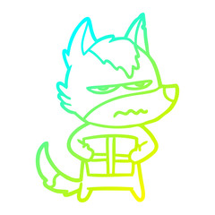 cold gradient line drawing cartoon annoyed wolf