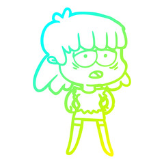 cold gradient line drawing cartoon tired woman