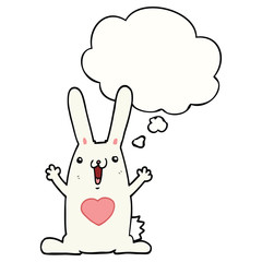 cartoon rabbit in love and thought bubble