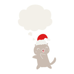cute cartoon christmas cat and thought bubble in retro style