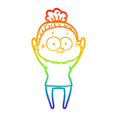 Obraz premium rainbow gradient line drawing cartoon happy old woman
