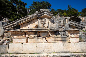 Ancient Lycian City of Arykanda. Overview of the gymnasium complex. Arykanda is an ancient city built on mountain terraces at an altitude of 1000 meter. It is an amazing ancient city. Antalya-Turkey