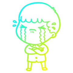 cold gradient line drawing cartoon man crying