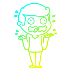 cold gradient line drawing cartoon man totally stressed out