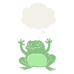 cartoon frog and thought bubble in retro style