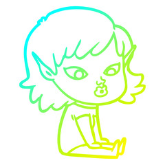 cold gradient line drawing pretty cartoon elf girl