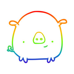 rainbow gradient line drawing happy pig