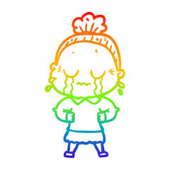 rainbow gradient line drawing cartoon crying old lady