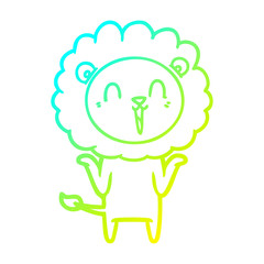 cold gradient line drawing laughing lion cartoon shrugging shoulders