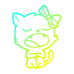 cold gradient line drawing cartoon yawning cat