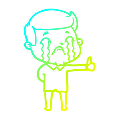cold gradient line drawing cartoon man crying