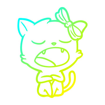 recommend clip art: cold gradient line drawing cartoon yawning cat