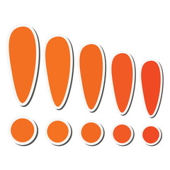 Orange sticker exclamation marks set. Vector illustration. 