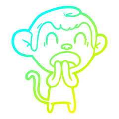cold gradient line drawing yawning cartoon monkey