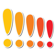 Yellow, orange, red sticker exclamation marks set.