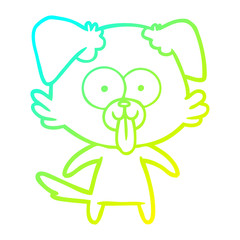 cold gradient line drawing cartoon dog with tongue sticking out