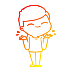 warm gradient line drawing cartoon smiling boy shrugging shoulders
