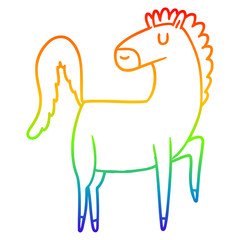 rainbow gradient line drawing happy cartoon horse