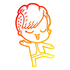 Obraz premium warm gradient line drawing happy cartoon girl