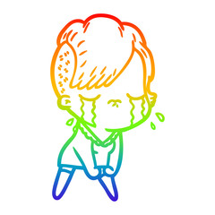 rainbow gradient line drawing cartoon crying girl
