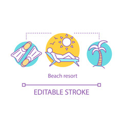 Fototapeta premium Beach resort concept icon. Time together idea thin line illustration. Marine travel. Maritime trip. Outdoor relaxation. Vacation. Vector isolated outline drawing. Editable stroke
