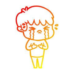 warm gradient line drawing cartoon boy crying