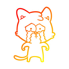 warm gradient line drawing cartoon crying cat