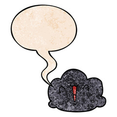 happy cloud cartoon and speech bubble in retro texture style
