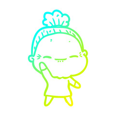 cold gradient line drawing cartoon peaceful old woman
