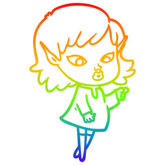 rainbow gradient line drawing pointing cartoon elf girl