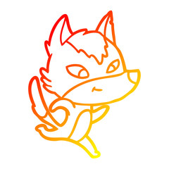 warm gradient line drawing friendly cartoon wolf running
