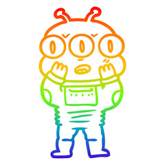 rainbow gradient line drawing surprised three eyed alien