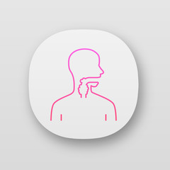 Ill throat app icon. Angina, tonsillitis. People disease. Upper section of alimentary canal. Gastrointestinal tract. UI/UX user interface. Web or mobile applications. Vector isolated illustrations