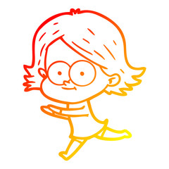 warm gradient line drawing happy cartoon girl