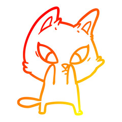 warm gradient line drawing confused cartoon cat