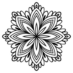 Ornamental round doodle flower isolated on white background. Black outline mandala. Geometric circle element. Vector illustration.